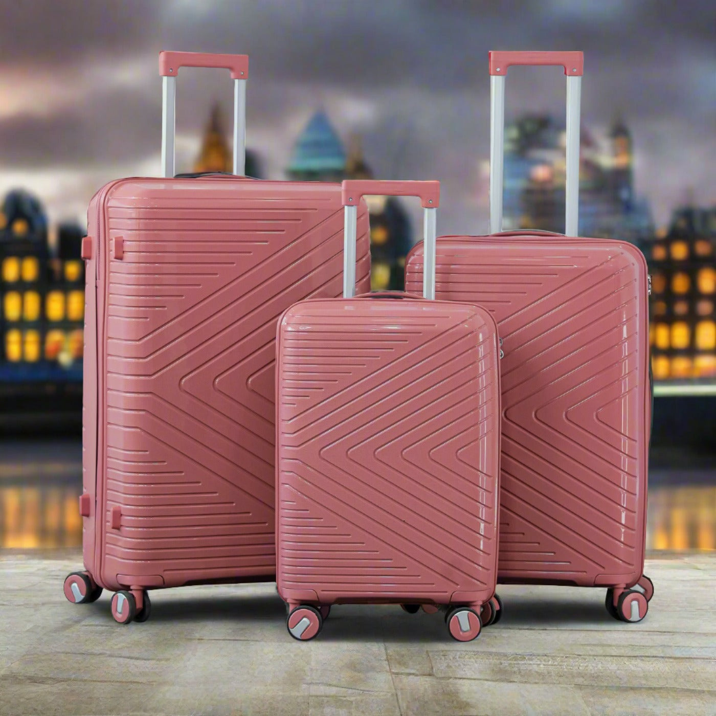 3 Piece Set 20" 24" 28 Inches Crossline PP Unbreakable Luggage Bag With Double Spinner Wheel