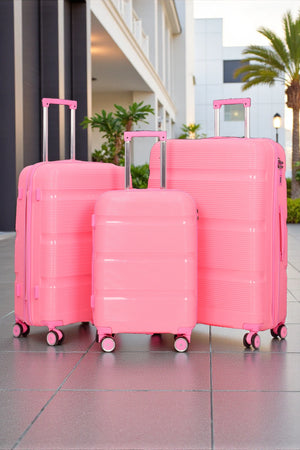 3 Piece Set 20, 24 and 28 Inches Thin Line PP Unbreakable Luggage Bag with Double Spinner Wheel