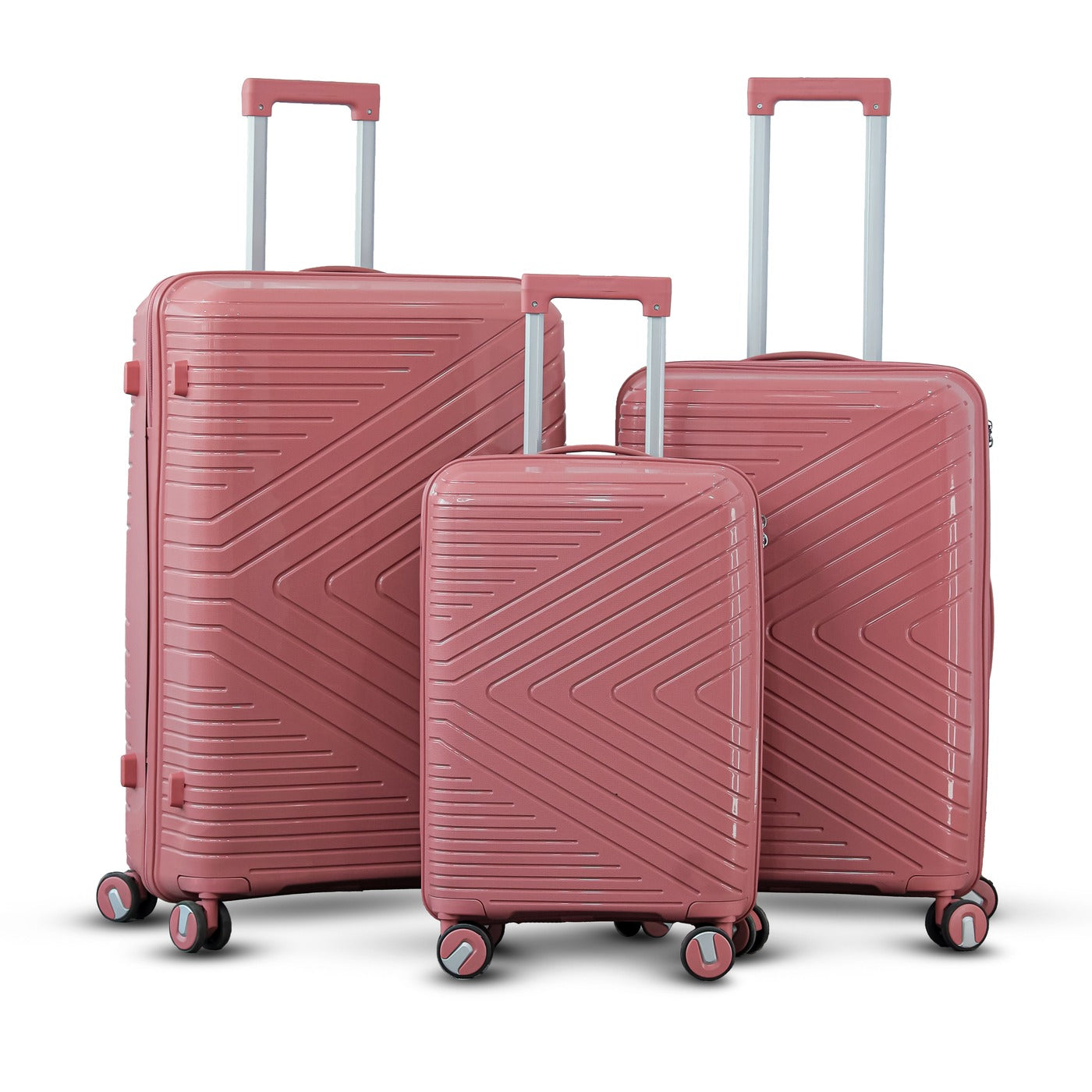 3 Piece Set 20" 24" 28 Inches Rose Gold Crossline PP Unbreakable Luggage Bag With Double Spinner Wheel