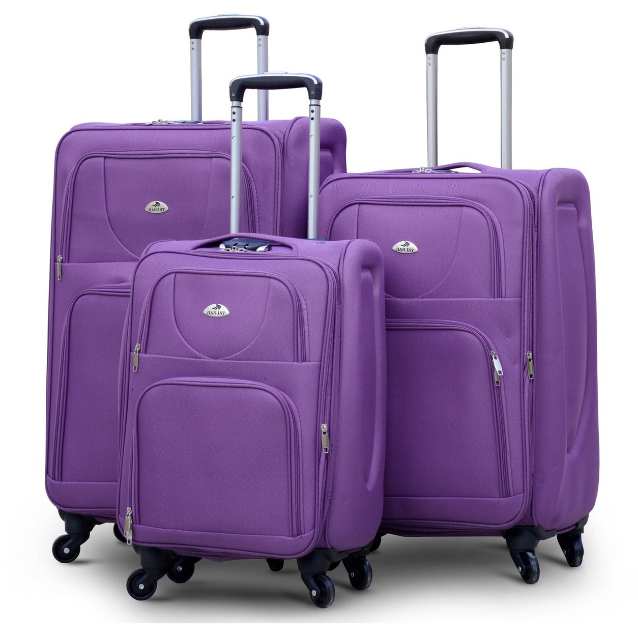 3 Piece Full Set 20" 24" 28 Inches Purple Colour SJ JIAN 4 Wheel Luggage Lightweight Soft Material Trolley Bag