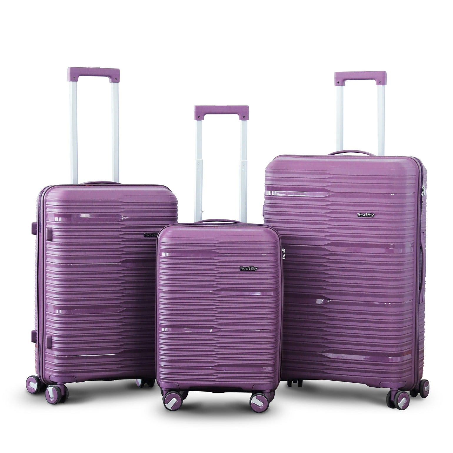 3 Piece Full Set 20" 24" 28 Inches Purple Colour Travel Way PP Unbreakable Luggage Bag with Double Spinner Wheel Zaappy