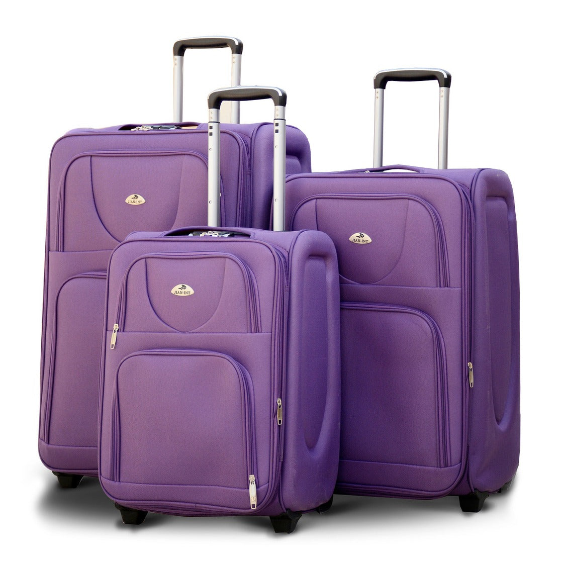 3 Piece Full Set 20" 24" 28 Inches Purple Colour SJ JIAN 2 Wheel Lightweight Soft Material Luggage Bag Zaappy