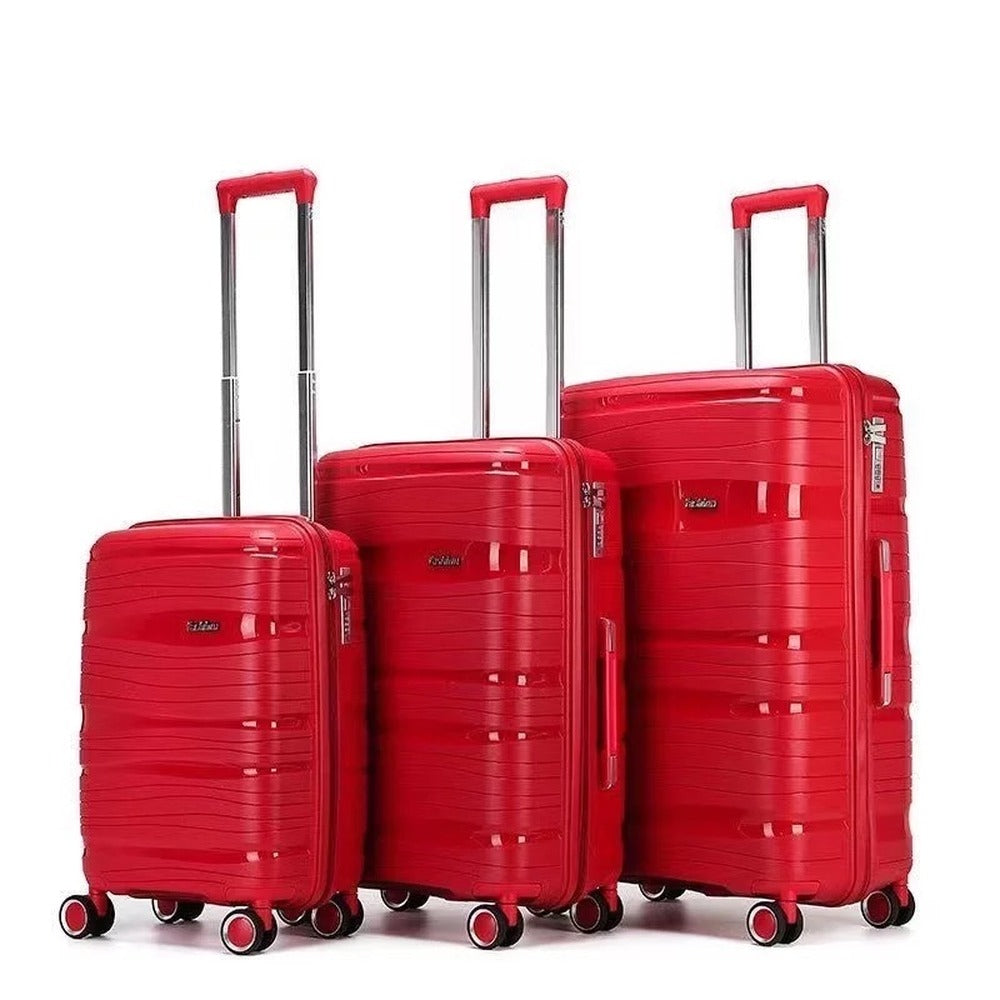 3 Piece Full Set 20" 24" 28 Inches Red Colour Royal PP Luggage lightweight Hard Case Trolley Bag With Double Spinner Wheel Zaappy.com