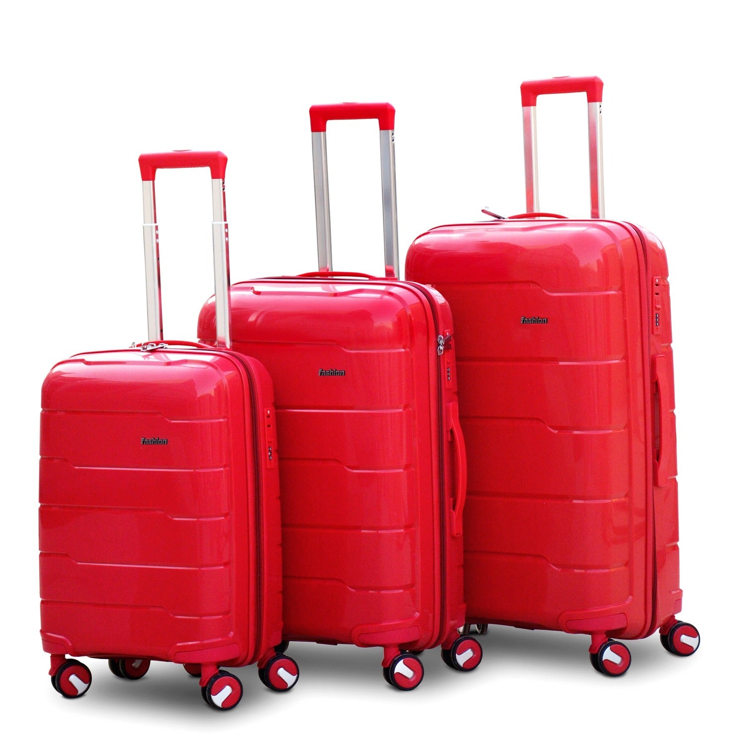 3 Piece Set 20" 24" 28 Inches Red Ceramic Smooth PP Lightweight Luggage Bag With Double Spinner Wheel