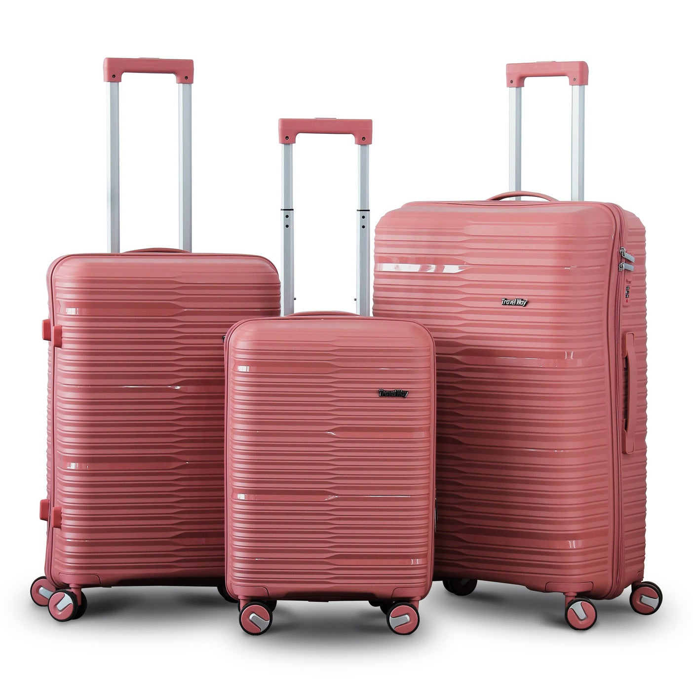 3 Piece Set 20" 24" 28 Inches Rose Gold Travel Way PP Unbreakable Luggage Bag With Double Spinner Wheel