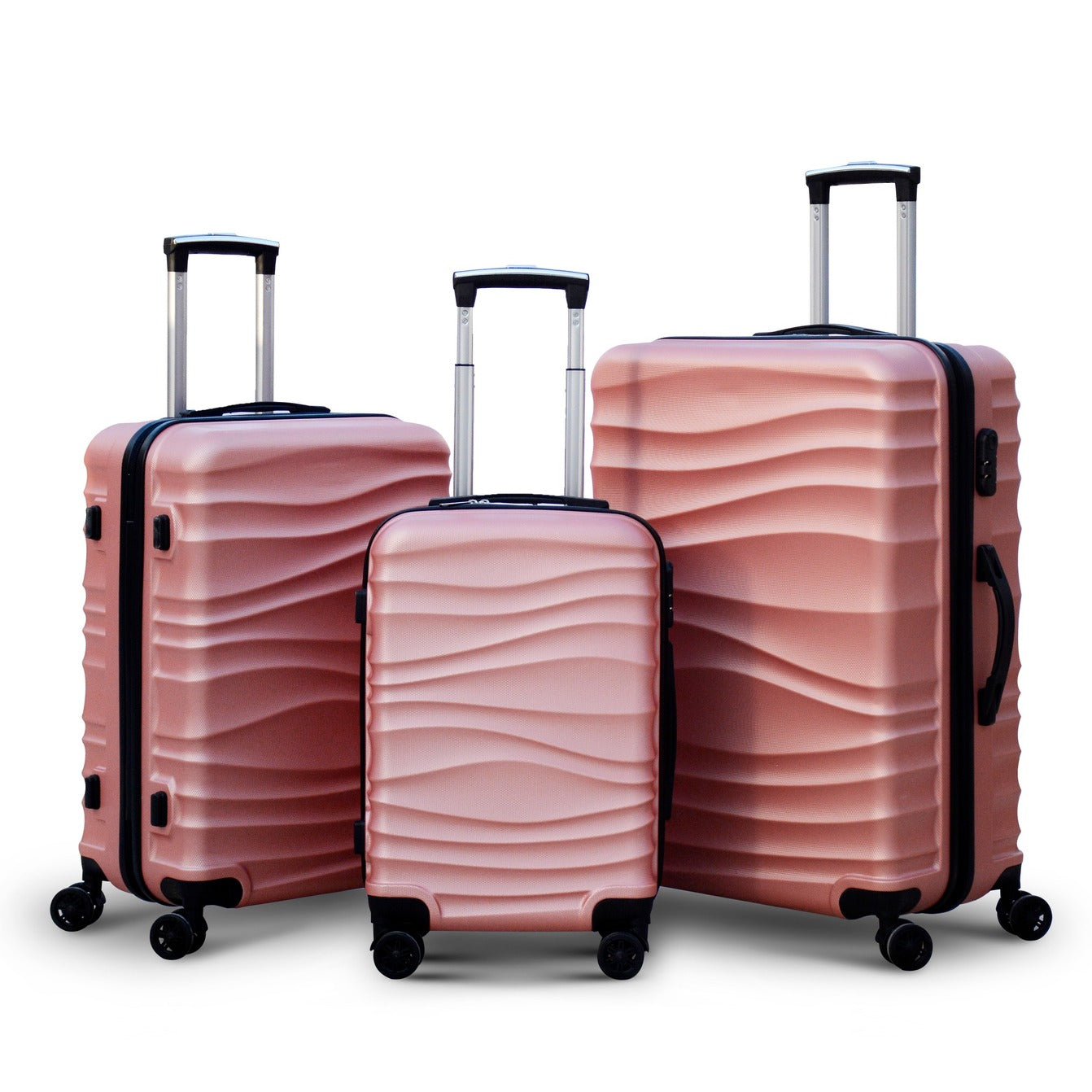 3 Piece Full Set 20" 24" 28 Inches Rose Gold Colour Ocean ABS Lightweight Luggage Bag With Double Spinner Wheel Zaappy