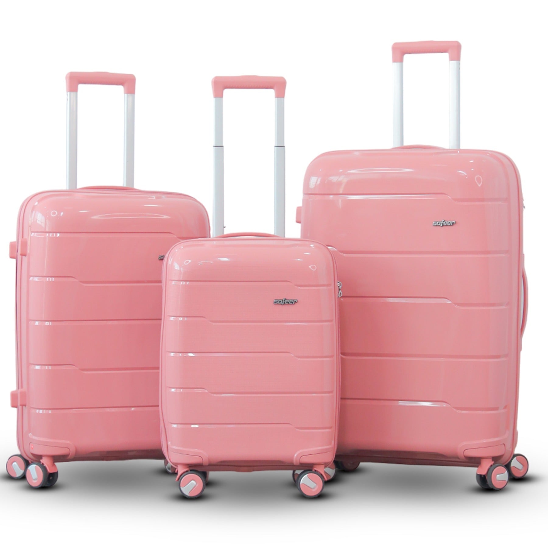 3 Piece Set 20" 24" 28 Inches Ceramic Smooth PP Lightweight Luggage Bag with Double Spinner Wheel Zaappy