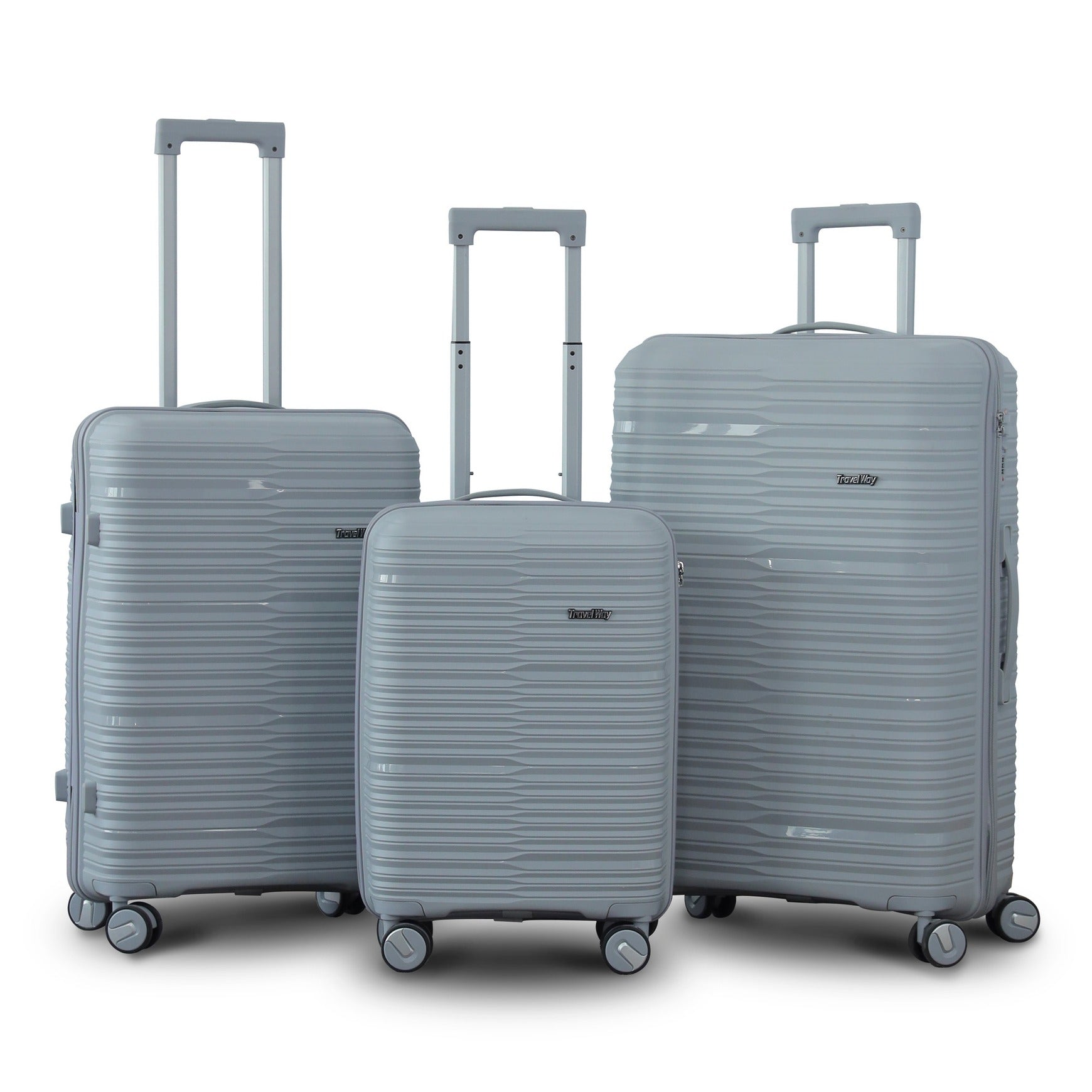 3 Piece Full Set 20" 24" 28 Inches Silver Colour Travel Way PP Unbreakable Luggage Bag with Double Spinner Wheel Zaappy