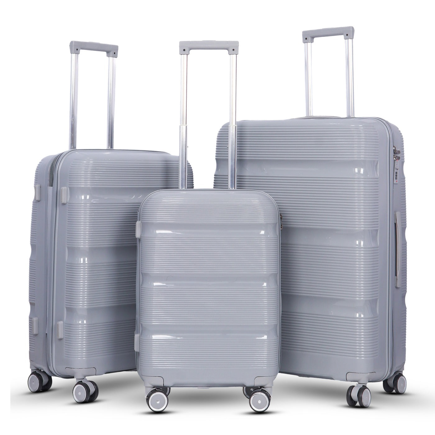 3 Piece Set 20" 24" 28 Inches Thin Line PP Unbreakable Luggage Bag With Double Spinner Wheel