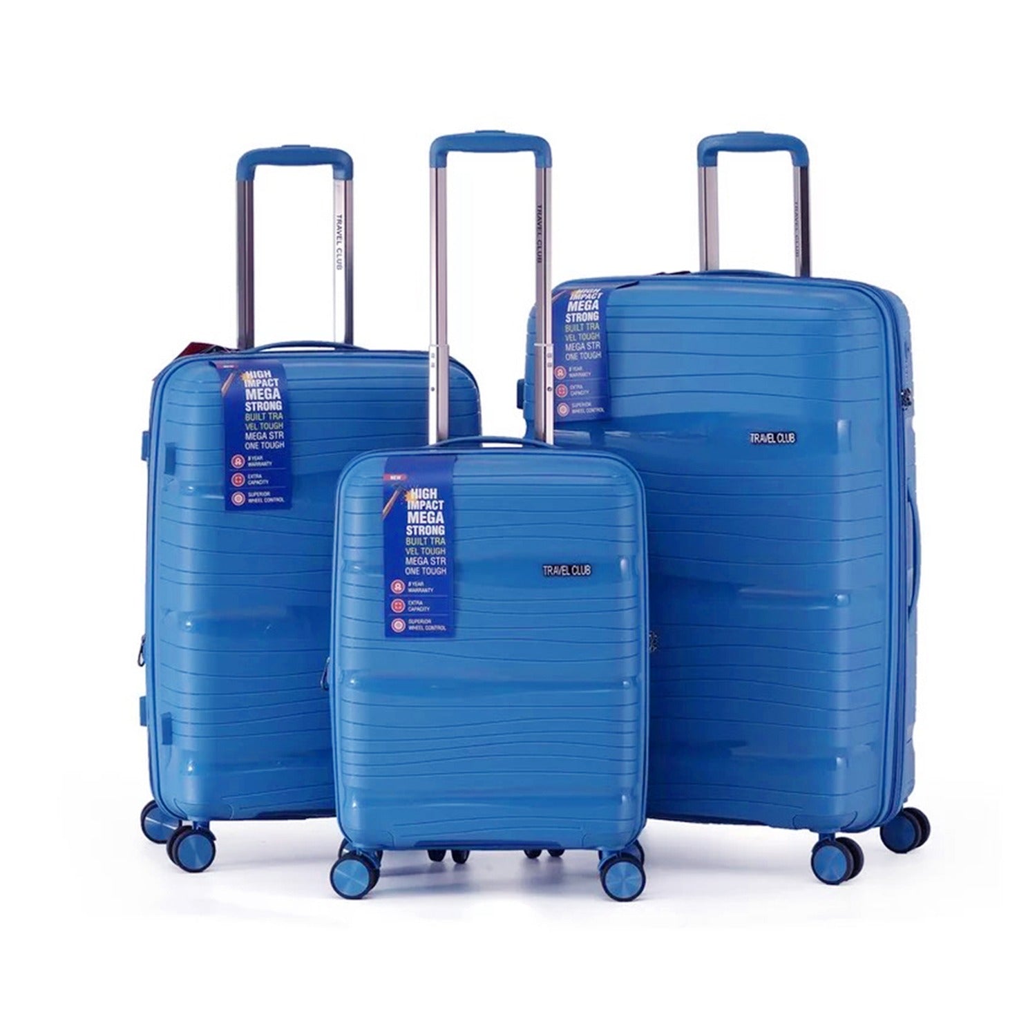 3 Piece Full Set 20" 24" 28 Inches Sky Blue Colour Royal PP Luggage lightweight Hard Case Trolley Bag With Double Spinner Wheel Zaappy.com