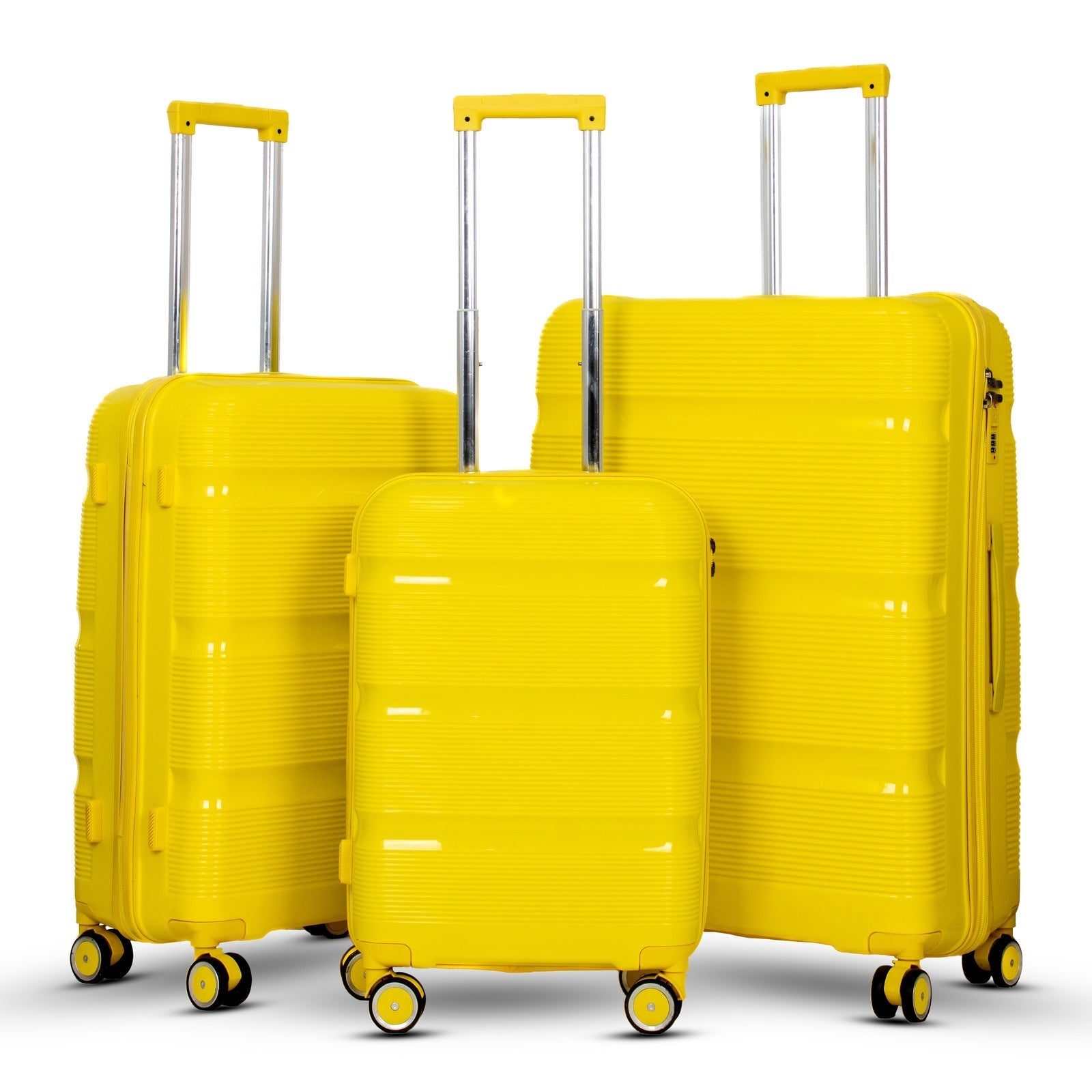 3 Piece Set 20" 24" 28 Inches Thin Line PP Unbreakable Luggage Bag With Double Spinner Wheel