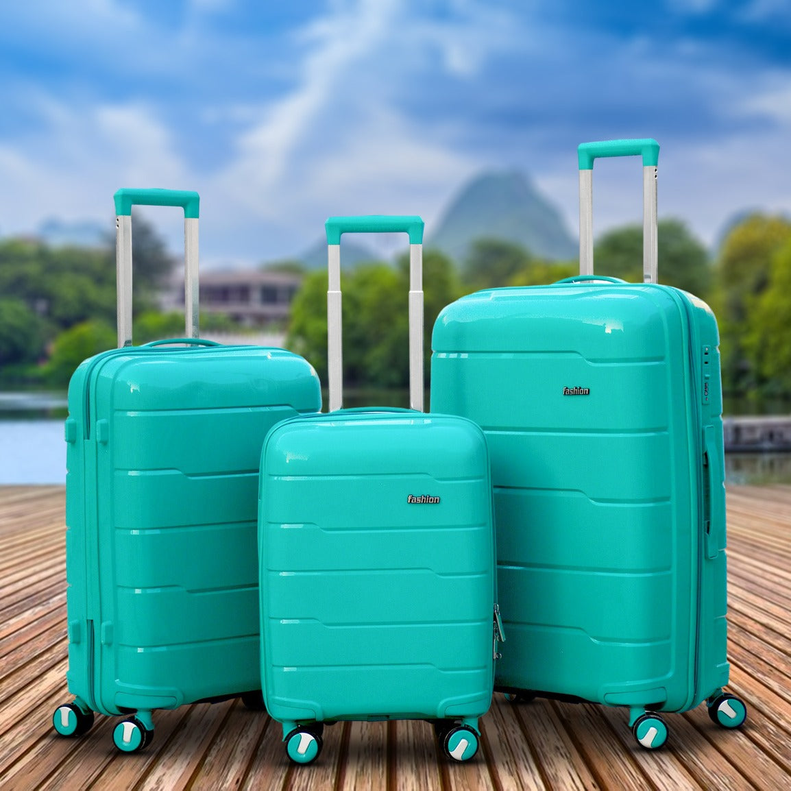 3 Piece Set 20" 24" 28 Inches Ceramic Smooth PP Lightweight Luggage Bag With Double Spinner Wheel Zaappy