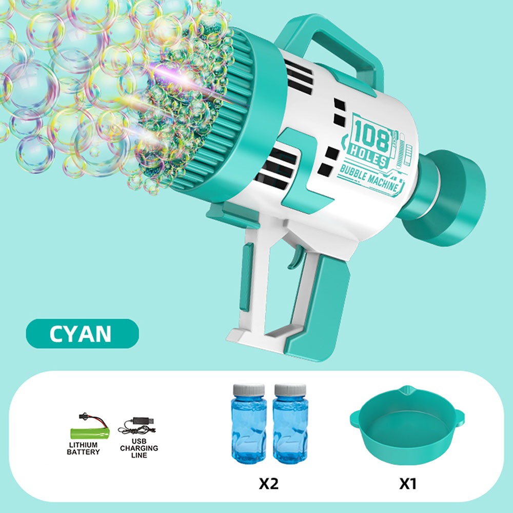 108-Hole Colorful Light Bubble Machine | Electric Soap Water Gun | Magic Bubble Gun for Kids, Wedding Bubble Maker, Summer Toy with Rechargeable Battery and LED Lights