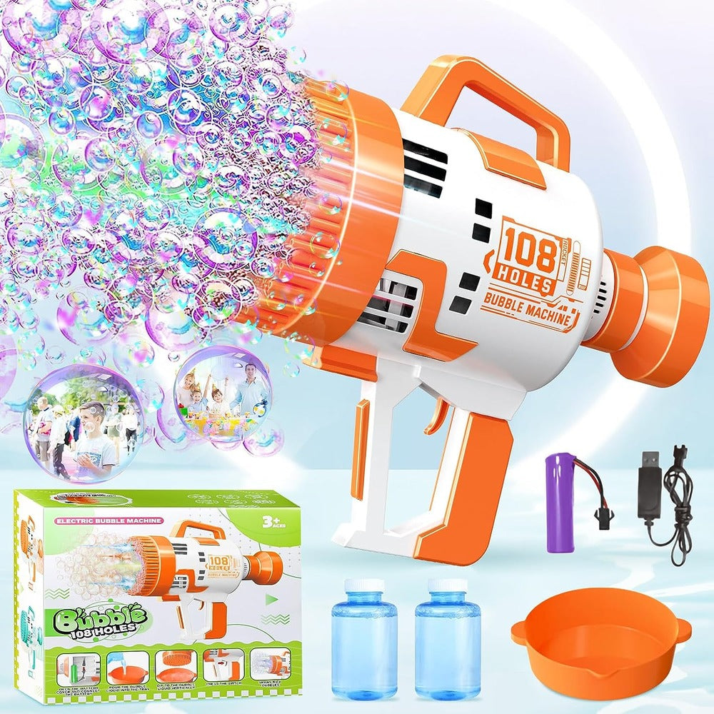 108-Hole Colorful Light Bubble Machine | Electric Soap Water Gun | Magic Bubble Gun for Kids, Wedding Bubble Maker, Summer Toy with Rechargeable Battery and LED Lights
