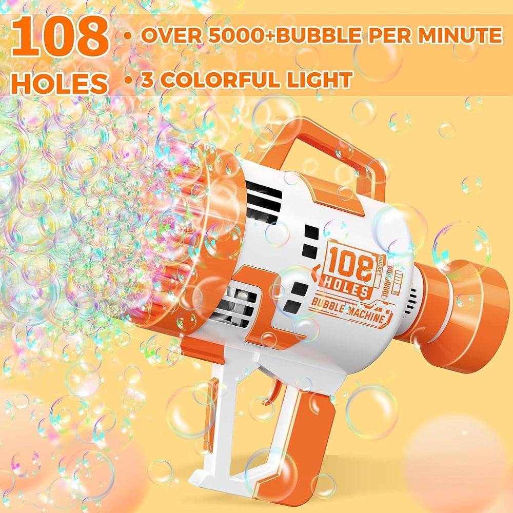 108-Hole Colorful Light Bubble Machine | Electric Soap Water Gun | Magic Bubble Gun for Kids, Wedding Bubble Maker, Summer Toy with Rechargeable Battery and LED Lights