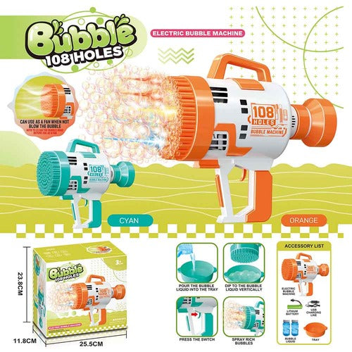 108-Hole Colorful Light Bubble Machine | Electric Soap Water Gun | Magic Bubble Gun for Kids, Wedding Bubble Maker, Summer Toy with Rechargeable Battery and LED Lights