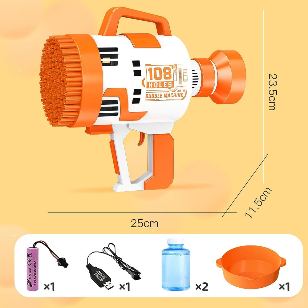 108-Hole Colorful Light Bubble Machine | Electric Soap Water Gun | Magic Bubble Gun for Kids, Wedding Bubble Maker, Summer Toy with Rechargeable Battery and LED Lights
