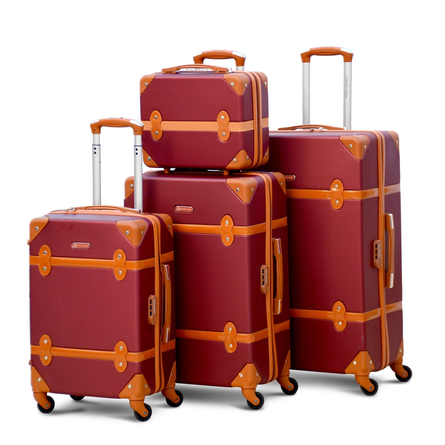 4 Piece Set 7” 20” 24” 28 inches Burgundy Colour Corner Guard ABS Lightweight Luggage With Spinner Wheel Zaappy.com