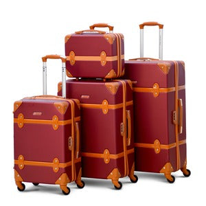 4 Piece Set 7” 20” 24” 28 inches Burgundy Corner Guard ABS Lightweight Spinner Wheel Luggage Bag