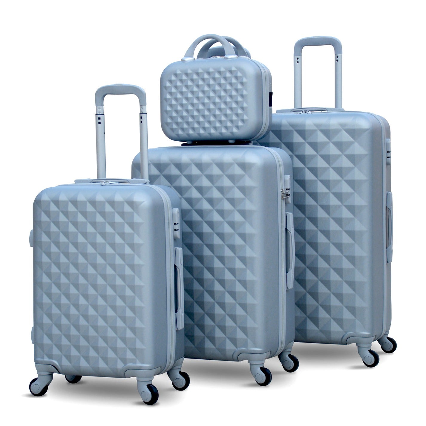 4 Piece Set 7” 20” 24” 28 Inches Diamond Cut ABS Lightweight Luggage Bag With Spinner Wheel