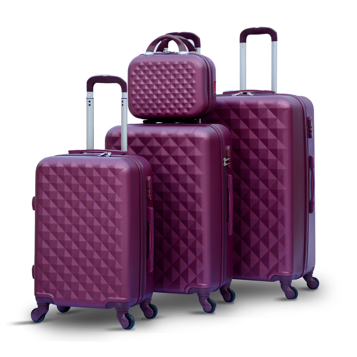 4 Piece Set 7” 20” 24” 28 Inches Diamond Cut ABS Lightweight Luggage Bag With Spinner Wheel