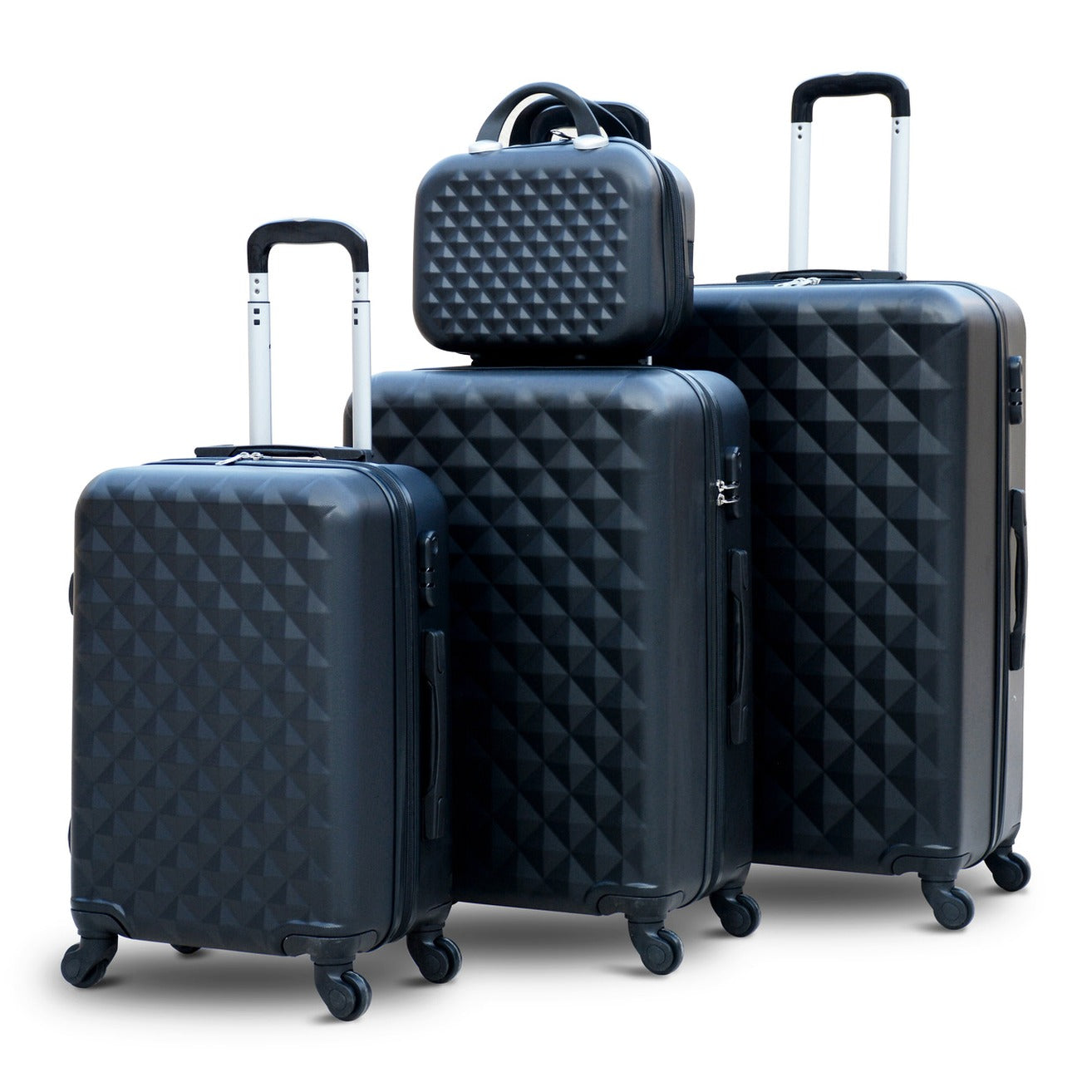 4 Piece Set 7” 20” 24” 28 Inches Diamond Cut ABS Lightweight Luggage Bag With Spinner Wheel