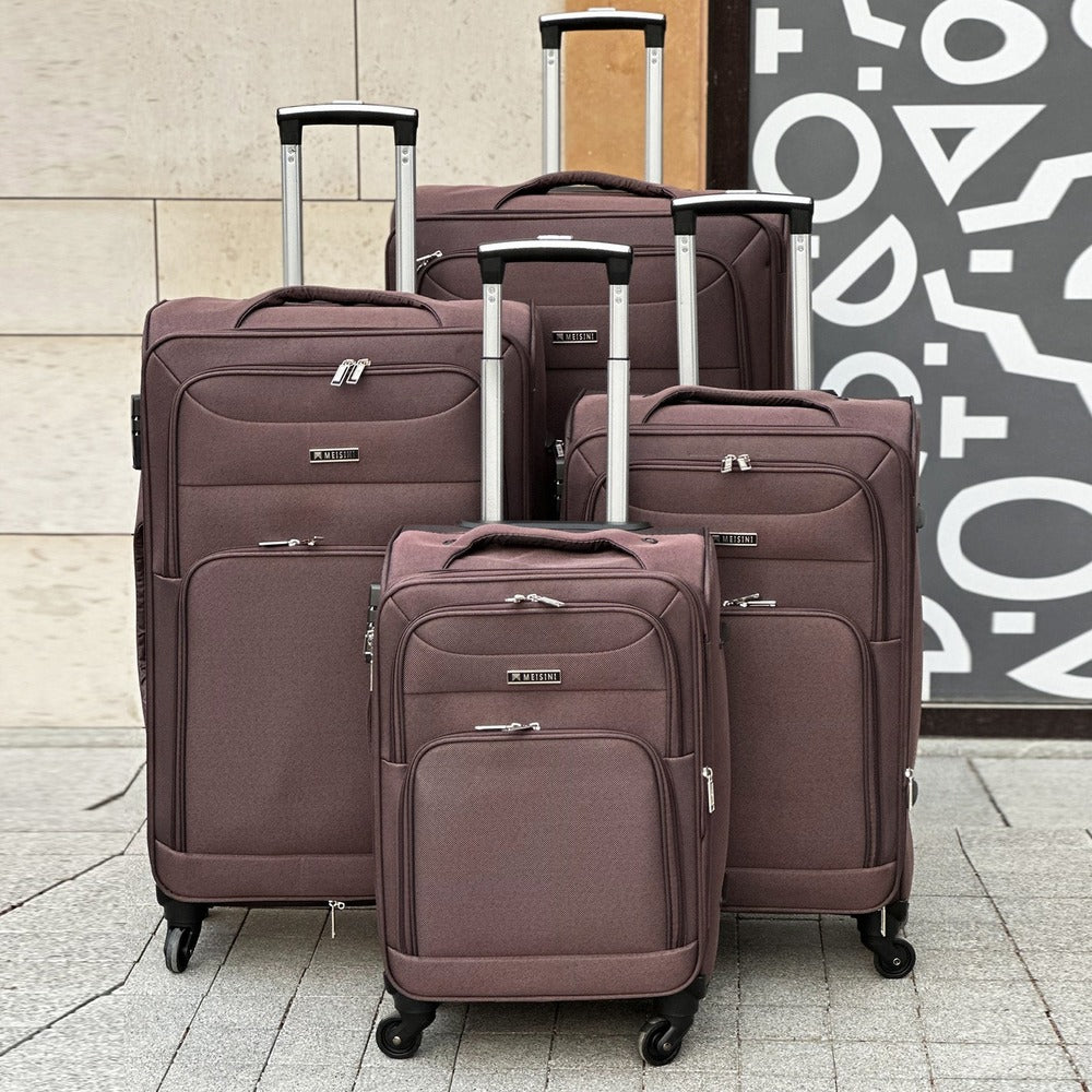 4 Piece Full Set 20" 24" 28" 32 Inches Coffee Colour LP 4 Wheel 0169 Luggage Lightweight Soft Material Trolley Bag
