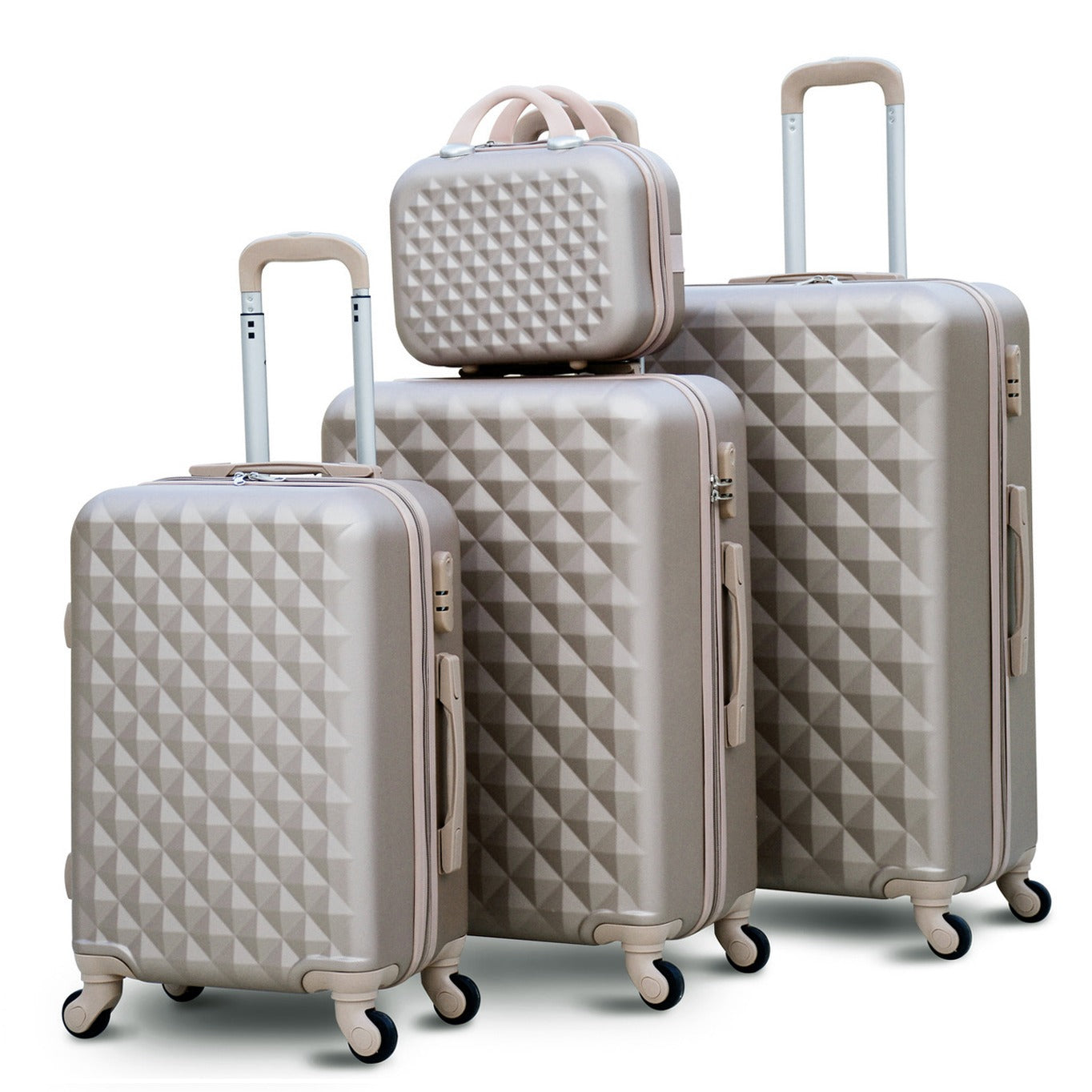 4 Piece Set 7” 20” 24” 28 Inches Diamond Cut ABS Lightweight Luggage Bag With Spinner Wheel