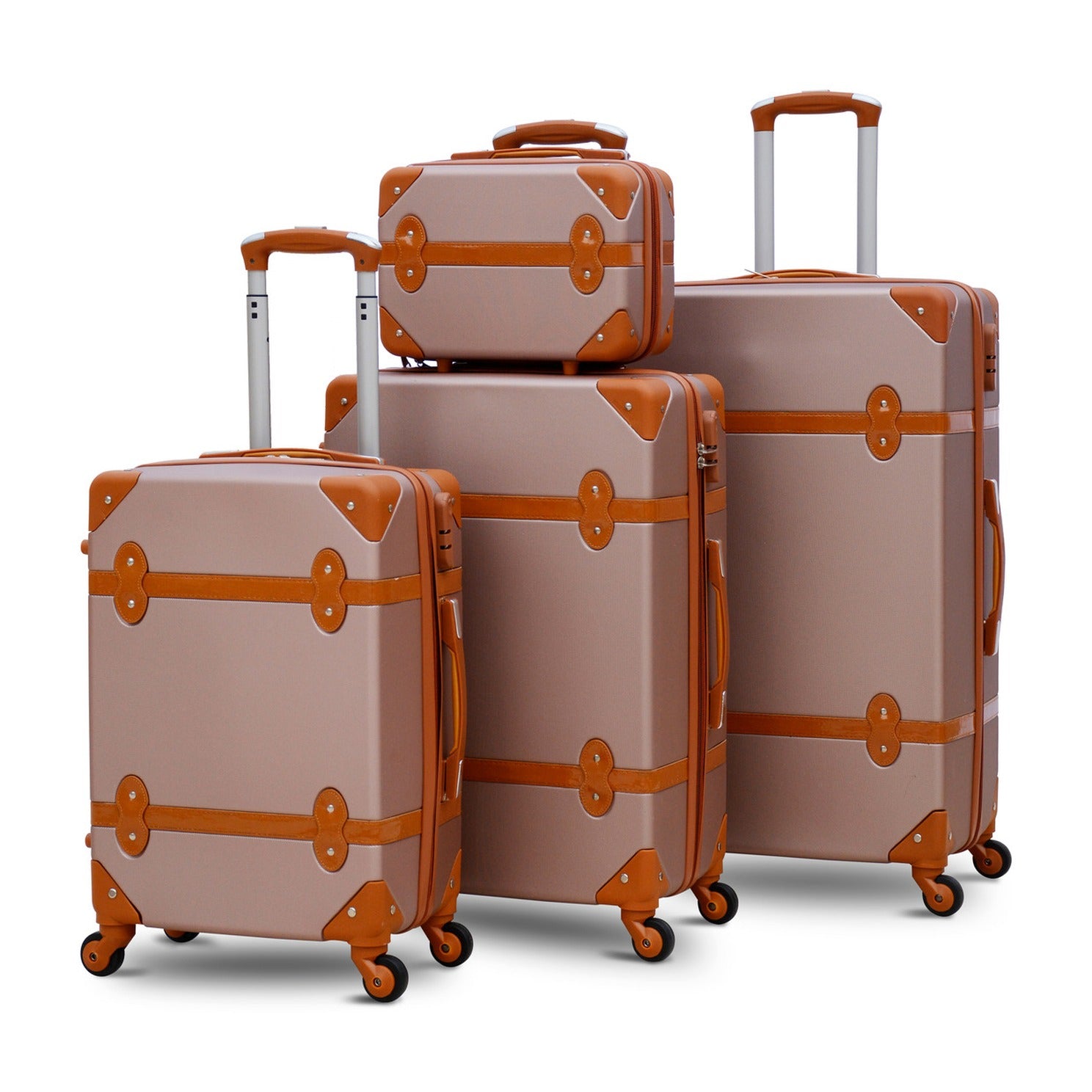 4 Piece Full Set 7” 20” 24” 28 inches Rose Gold Colour Corner Guard ABS Luggage With Spinner Wheel Zaappy.com