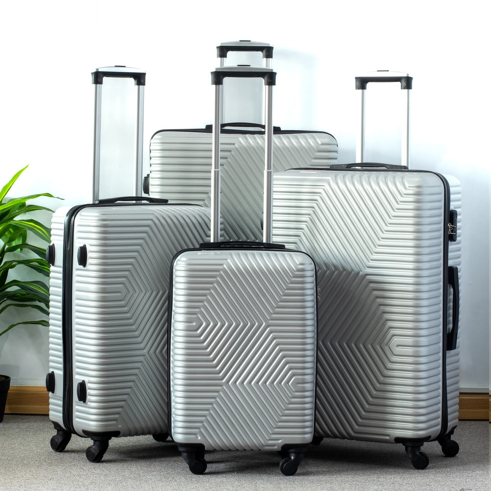 4 Piece Full Set 20" 24" 28" 32 Inches Zig Zag ABS Lightweight Luggage Bag with Double Spinner Wheel Zaappy