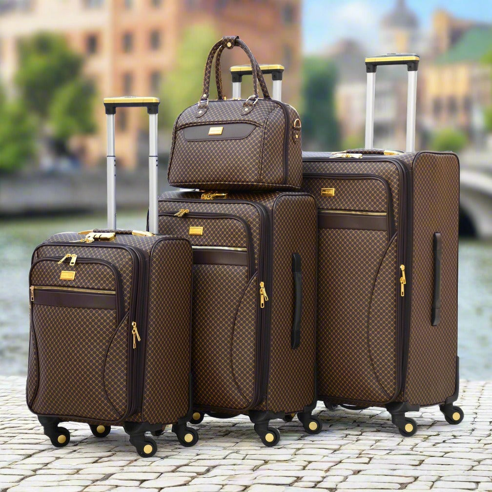 4 Piece Set 7" 20" 24" 28 Inches VL Classic PU Leather Lightweight Soft Material Luggage Bag with Spinner wheel