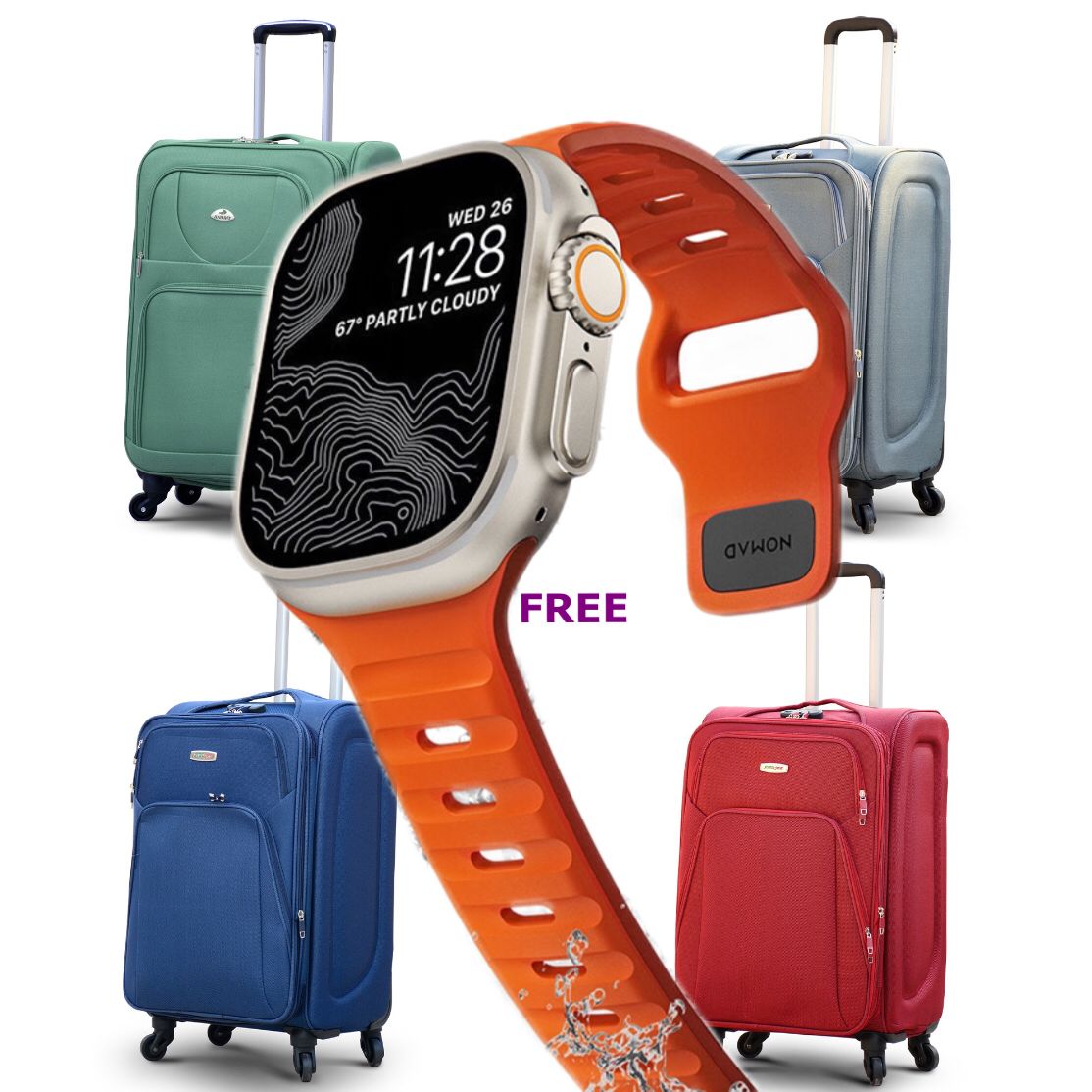 20" Soft Material Cabin Size 4 Wheel Luggage Bag With Smartwatch Combo Gift | 7-10 Kg Capacity