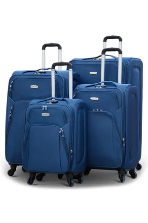 4 Pcs Set 20, 24, 28 and 32 Inches Blue 4 Wheels Soft Material Luggage Lightweight Soft Shell