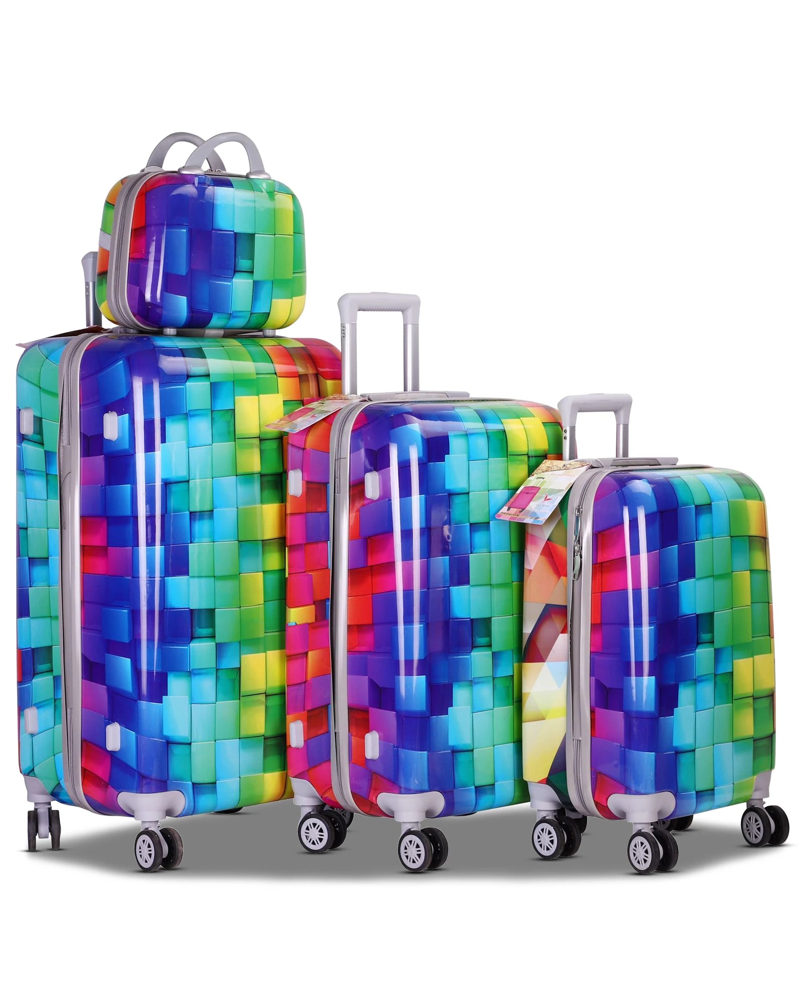4 Pcs Set 7" 20" 24" 28 Inches 3D Printed Lightweight ABS Luggage Bag With Double Spinner Wheel