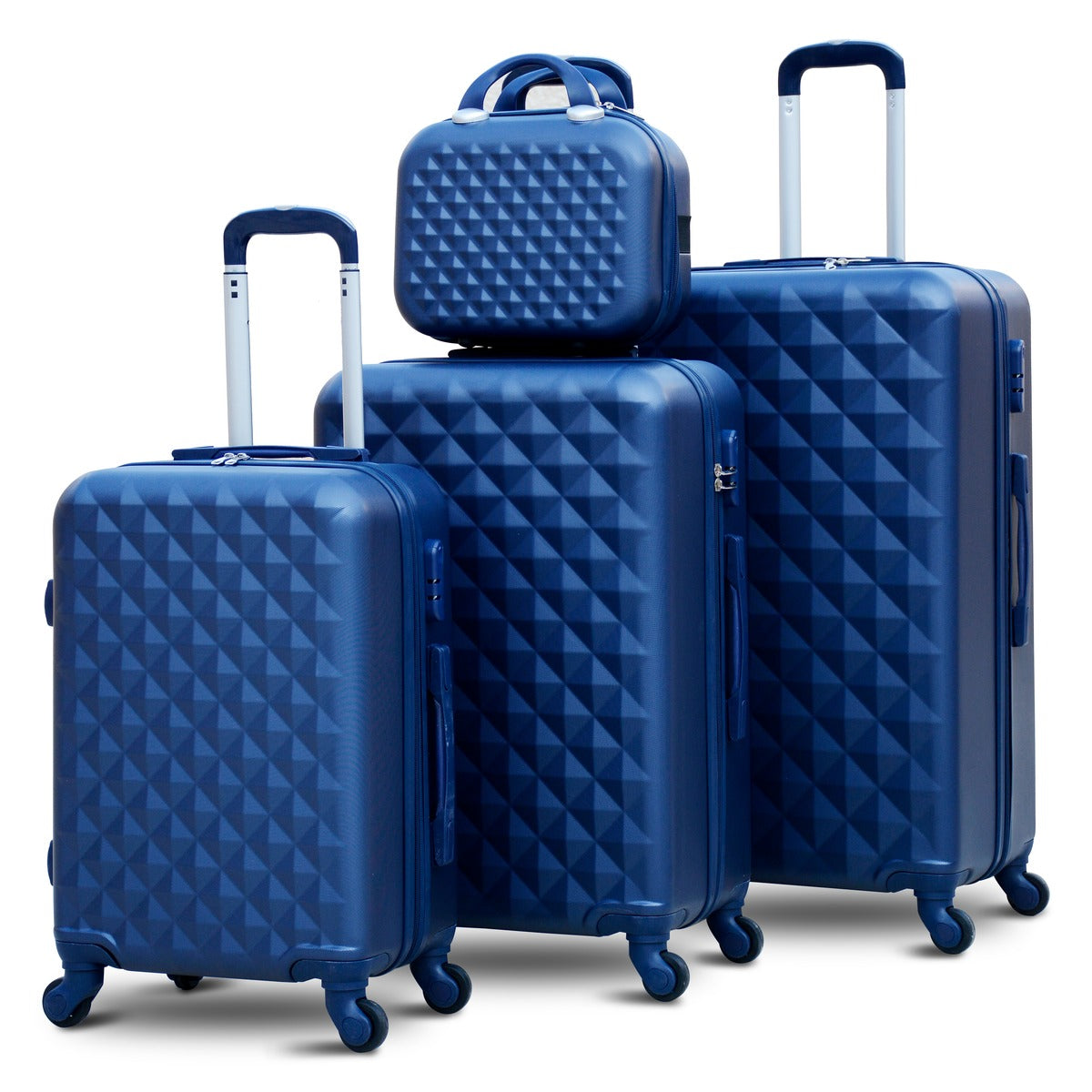 4 Piece Set 7” 20” 24” 28 Inches Diamond Cut ABS Lightweight Luggage Bag With Spinner Wheel