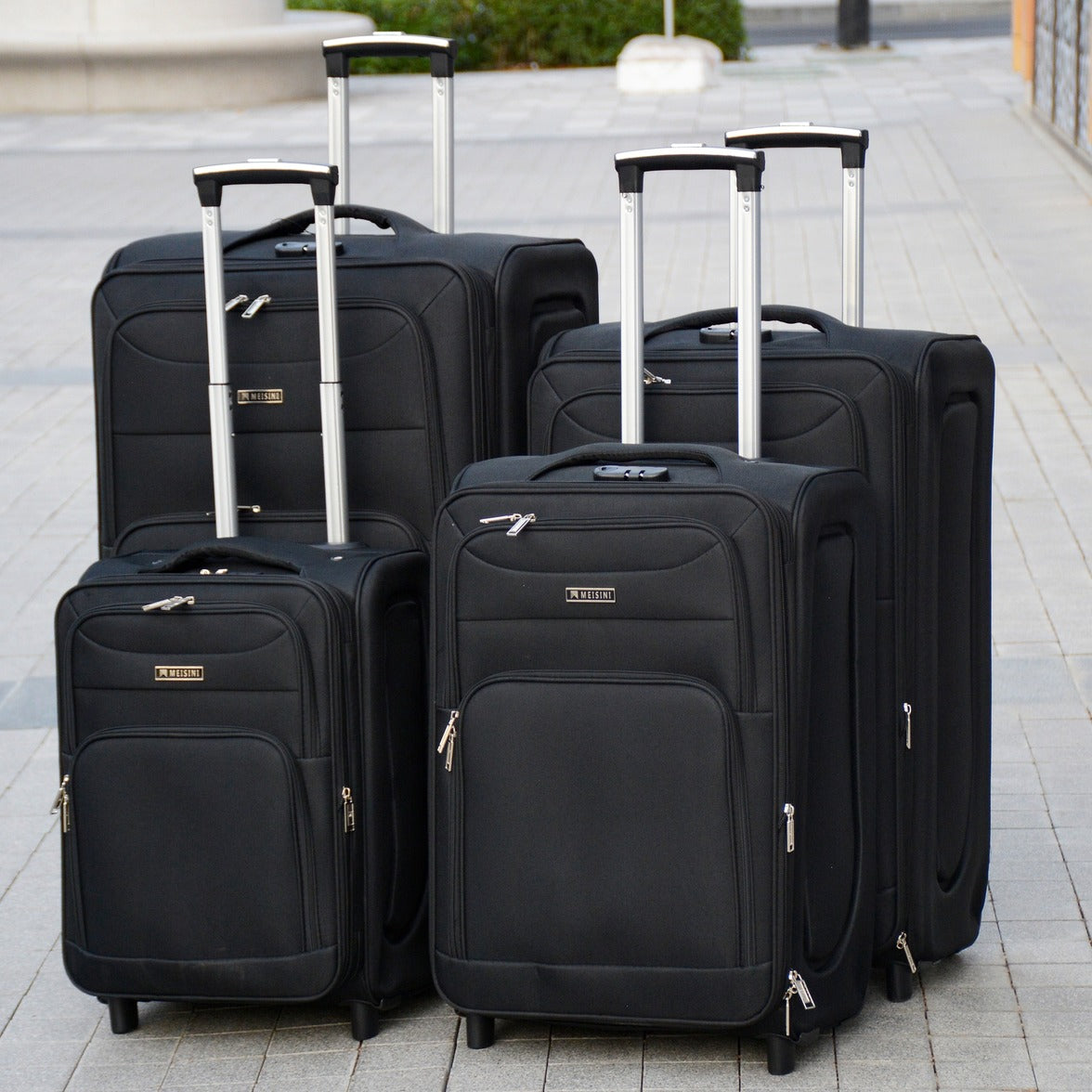4 Piece Full Set 20" 24" 28" 32 Inches Black Colour LP 2 Wheel 0161 Lightweight Soft Material Luggage Bag