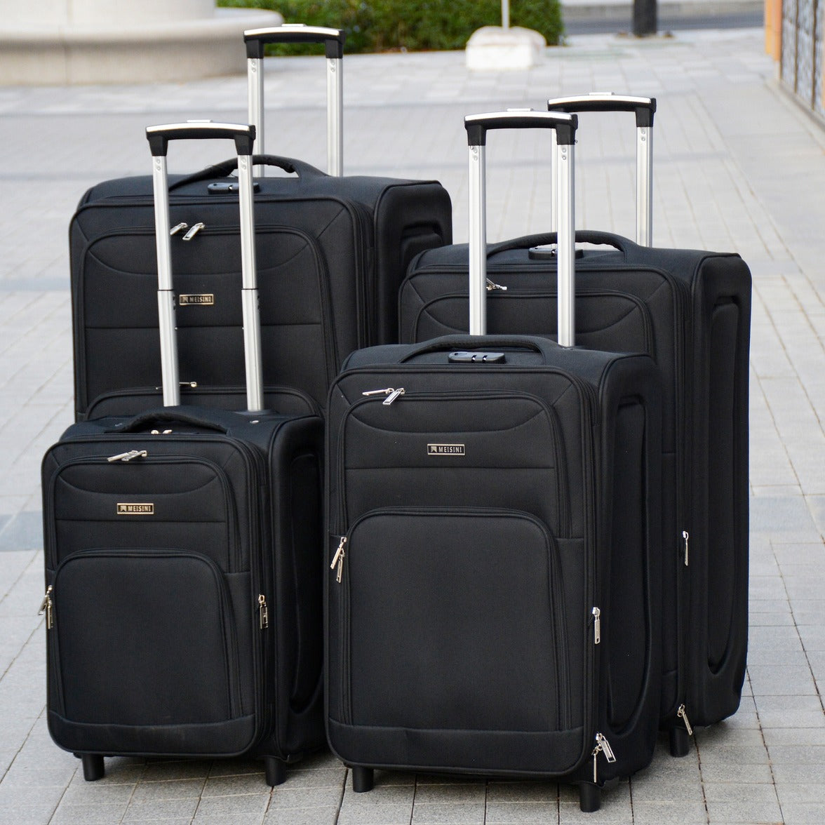4 Piece Full Set 20" 24" 28" 32 Inches Black Colour LP 2 Wheel 0161 Luggage Lightweight Soft Material Trolley Bag Zaappy.com