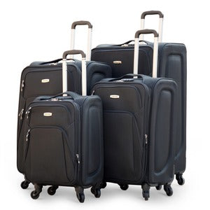 4 Piece Set 20, 24, 28 and 32 Inches Black SJ Jian 4 Wheel Lightweight Soft Material Luggage Bag