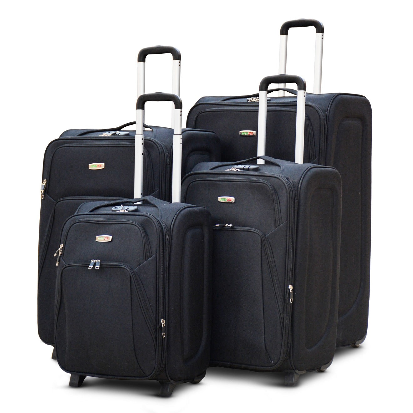 4 Piece Full Set 20" 24" 28" 32 Inches Black Colour SJ JIAN 2 Wheel Lightweight Soft Material Luggage Zaappy