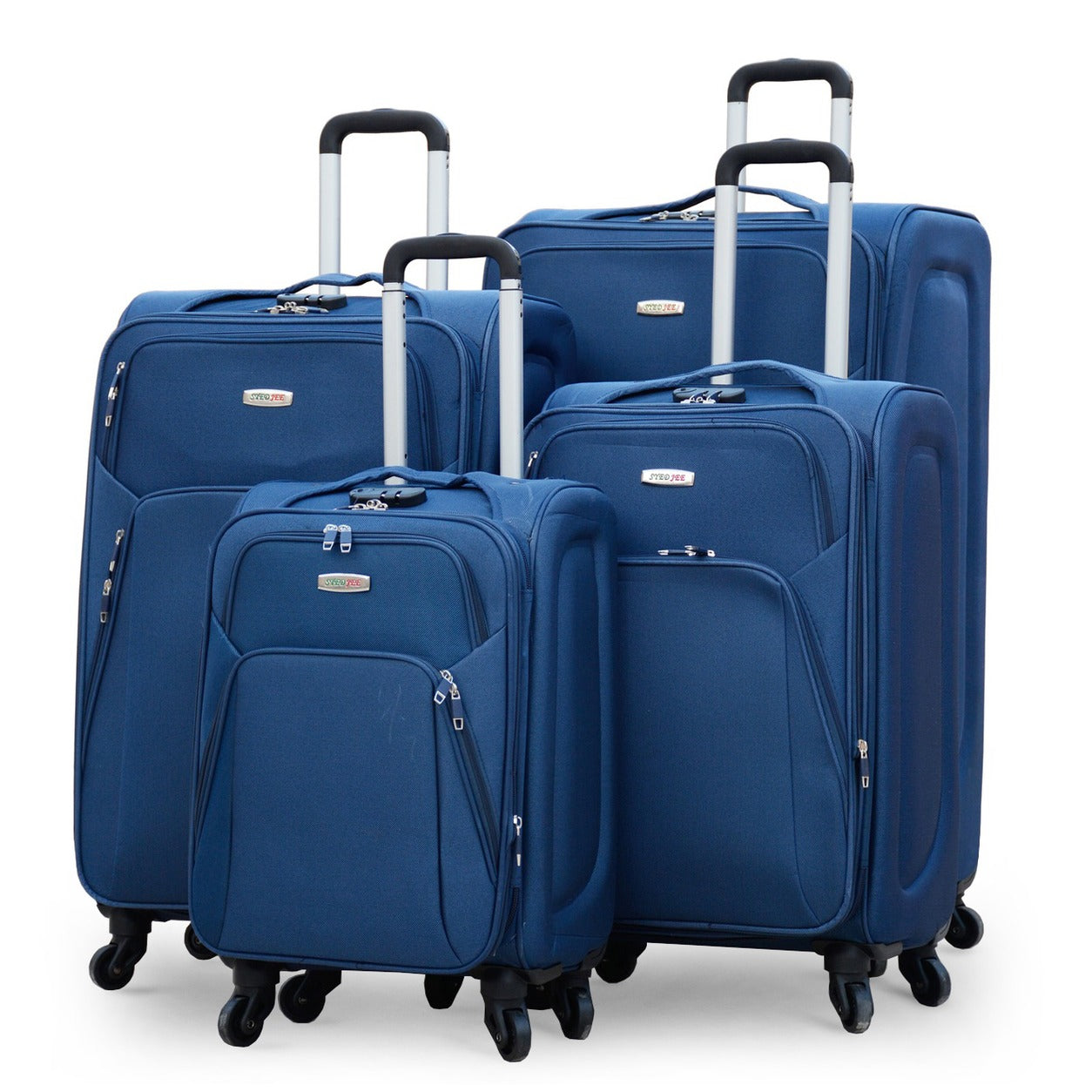 4 Piece Full Set 20" 24" 28" 32 Inches Blue Colour SJ JIAN 4 Wheel Luggage Lightweight Soft Material Trolley Bag