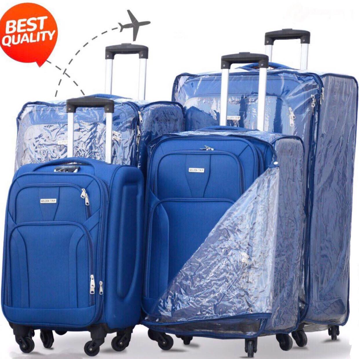 4 Piece Set Soft Material 4 Wheel Premium Luggage Bag with Full Cover C1