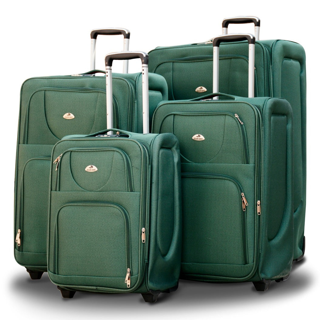 4 Piece Full Set 20" 24" 28" 32 Inches Green Colour SJ JIAN 2 Wheel Luggage Lightweight Soft Material Trolley Bag Zaappy.com
