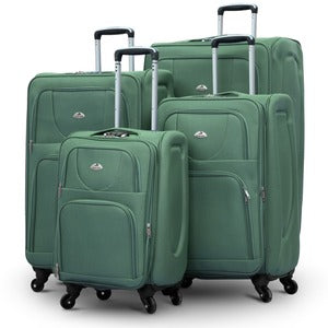 4 Piece Full Set 20, 24, 28 and 32 Inches Green Colour SJ JIAN 4 Wheel Luggage Lightweight Soft Material Trolley Bag