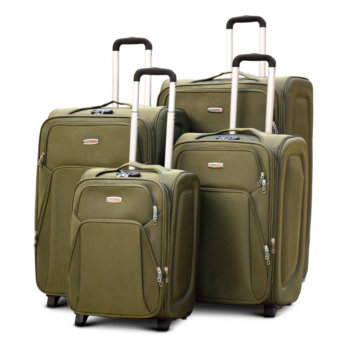 4 Piece Full Set 20" 24" 28" 32 Inches Light Green Colour SJ JIAN 2 Wheel Luggage Lightweight Soft Material Trolley Bag