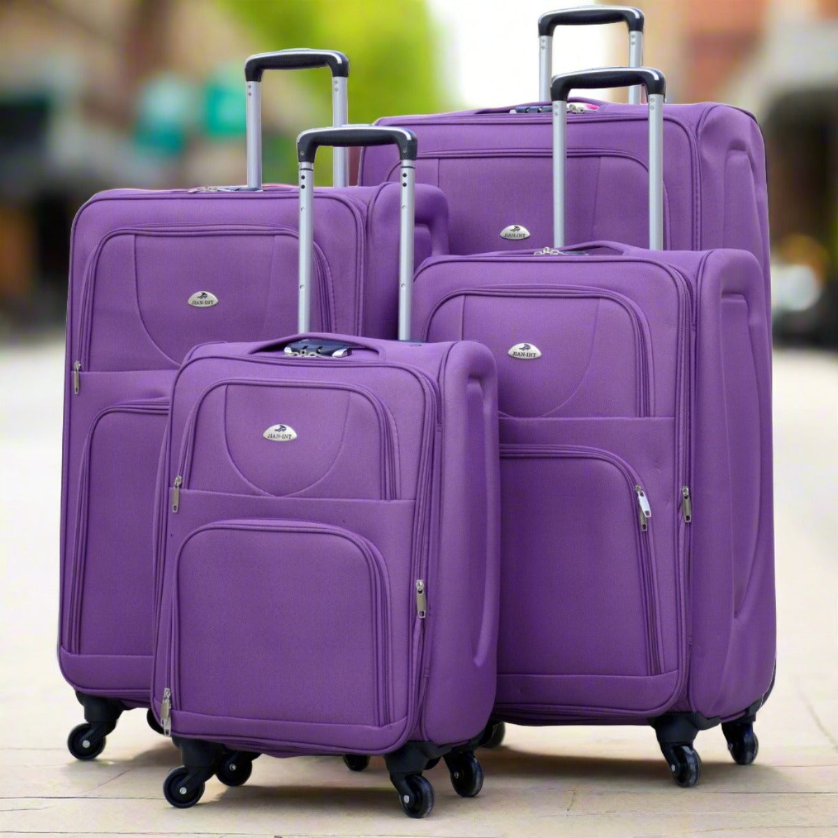 4 Piece Full Set 20" 24" 28" 32 Inches Purple Colour SJ JIAN 4 Wheel Luggage Lightweight Soft Material Trolley Bag Zaappy.com