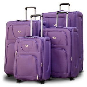 4 Piece Set 20, 24, 28 and 32 Inches Purple SJ JIAN 2 Wheel Lightweight Soft Material Luggage Bag