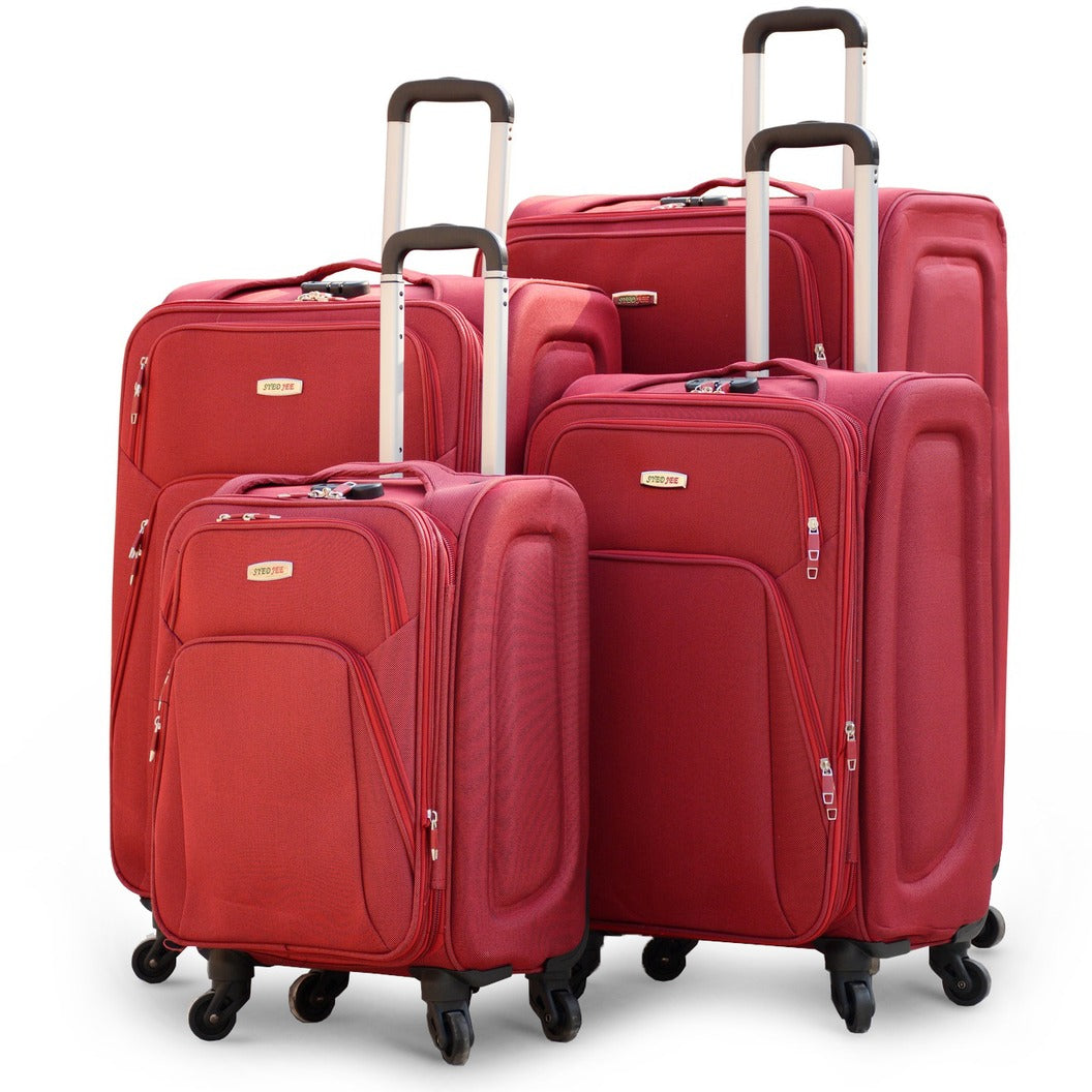 4 Piece Full Set 20" 24" 28" 32 Inches Red Colour SJ JIAN 4 Wheel Soft Material Lightweight Luggage