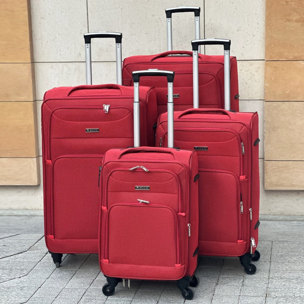 4 Piece Full Set 20" 24" 28" 32 Inches Red Colour LP 4 Wheel 0169 Luggage Lightweight Soft Material Trolley Bag