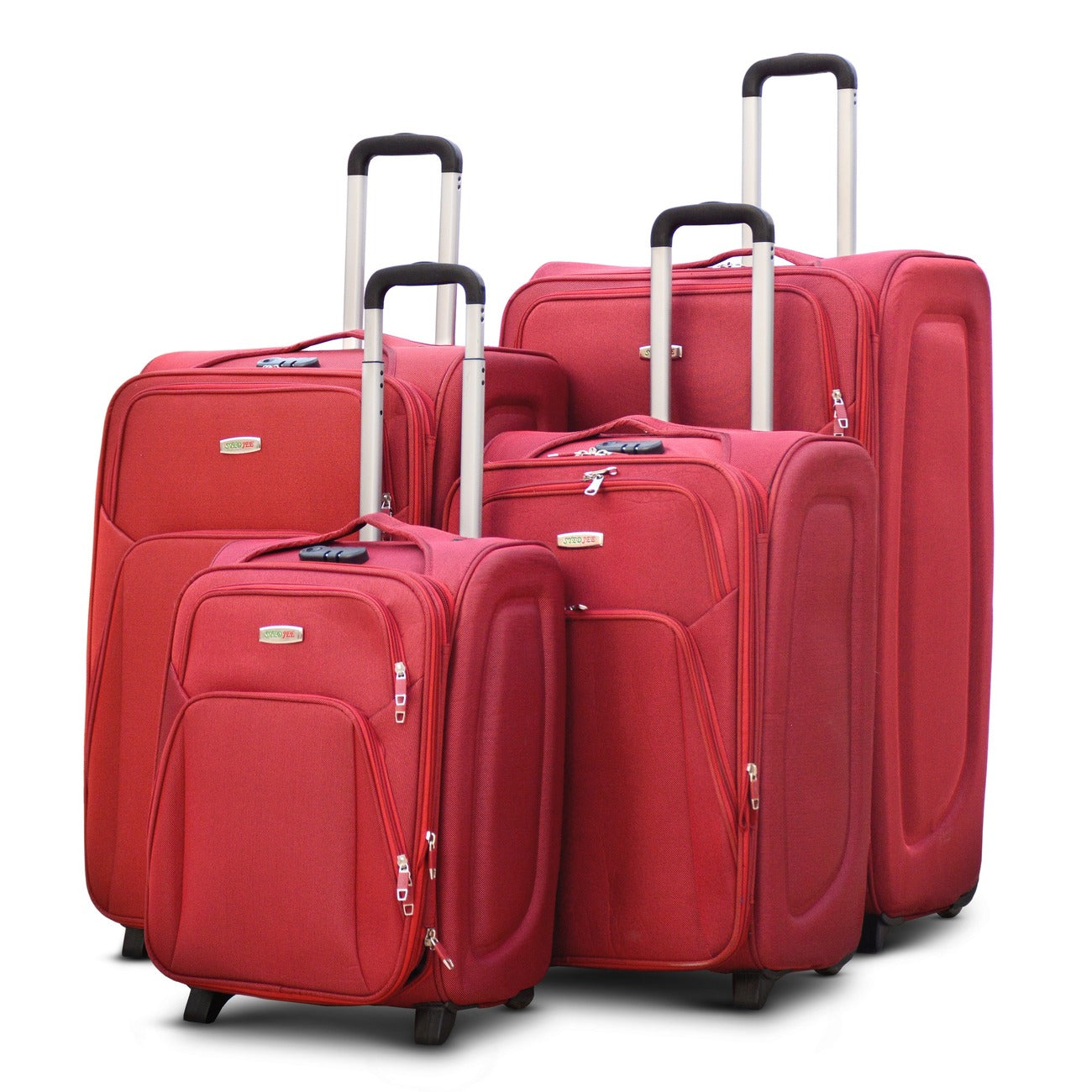 4 Piece Set 20" 24" 28" 32 Inches Red SJ JIAN 2 Wheel Lightweight Soft Material Luggage Bag