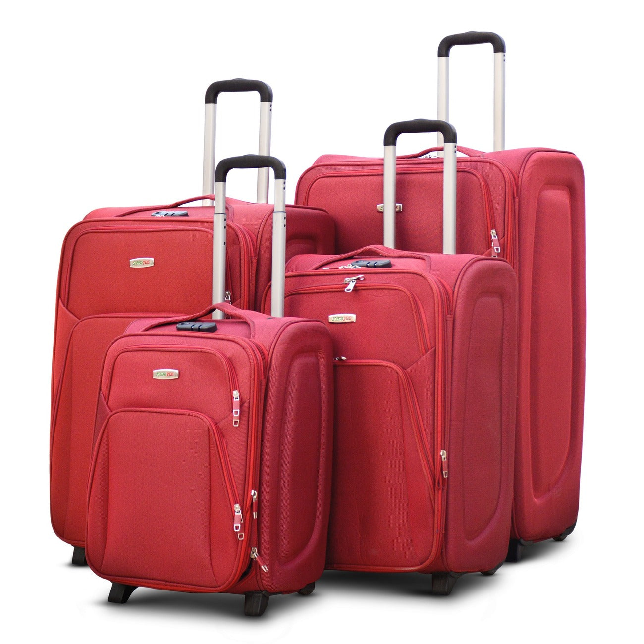 4 Piece Full Set 20" 24" 28" 32 Inches Red SJ JIAN 2 Wheel Lightweight Soft Material Luggage Bag Zaappy